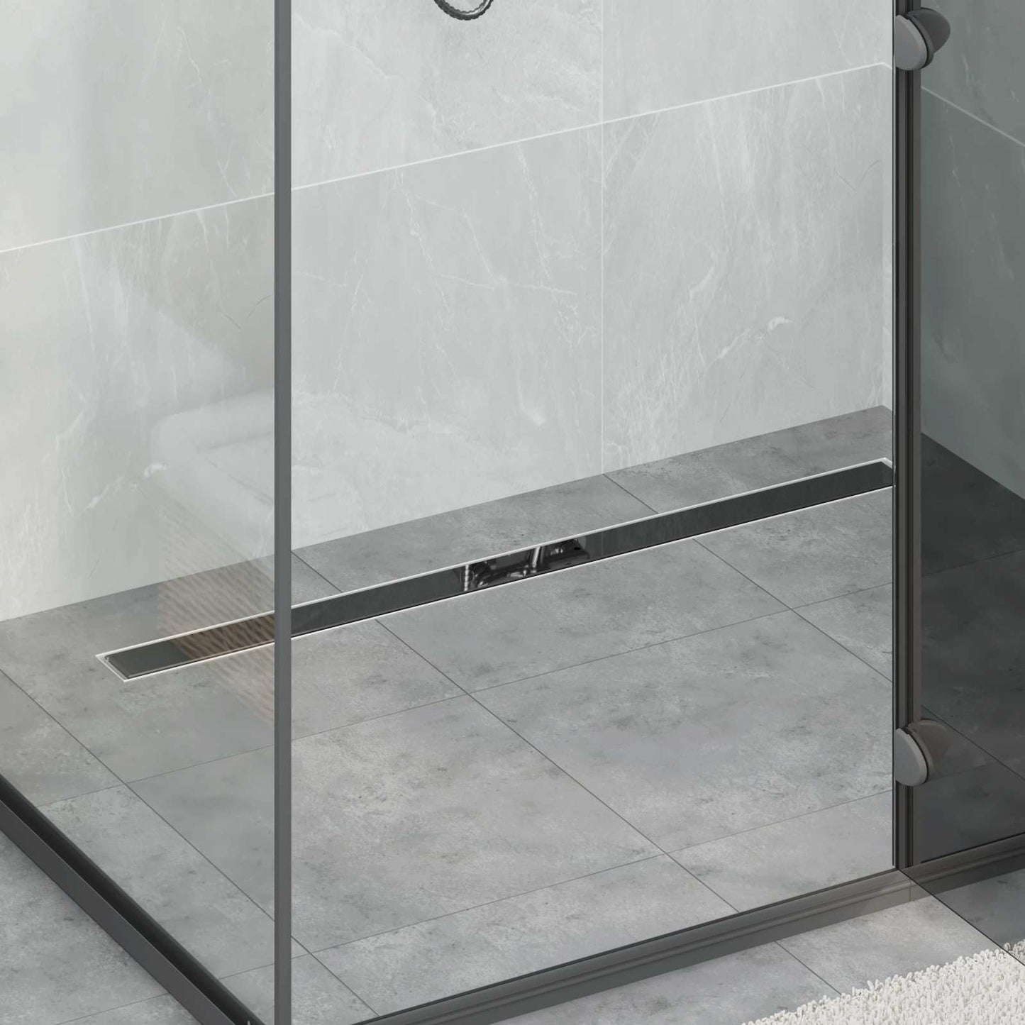 Bruseafløb Glasdæksel med 360° Siphon Sort 100 cm