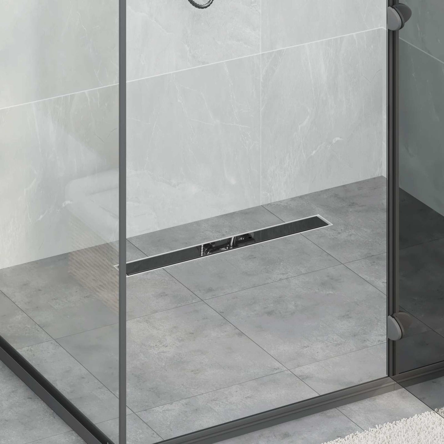 Bruseafløb Glasdæksel med 360° Siphon Sort 60 cm