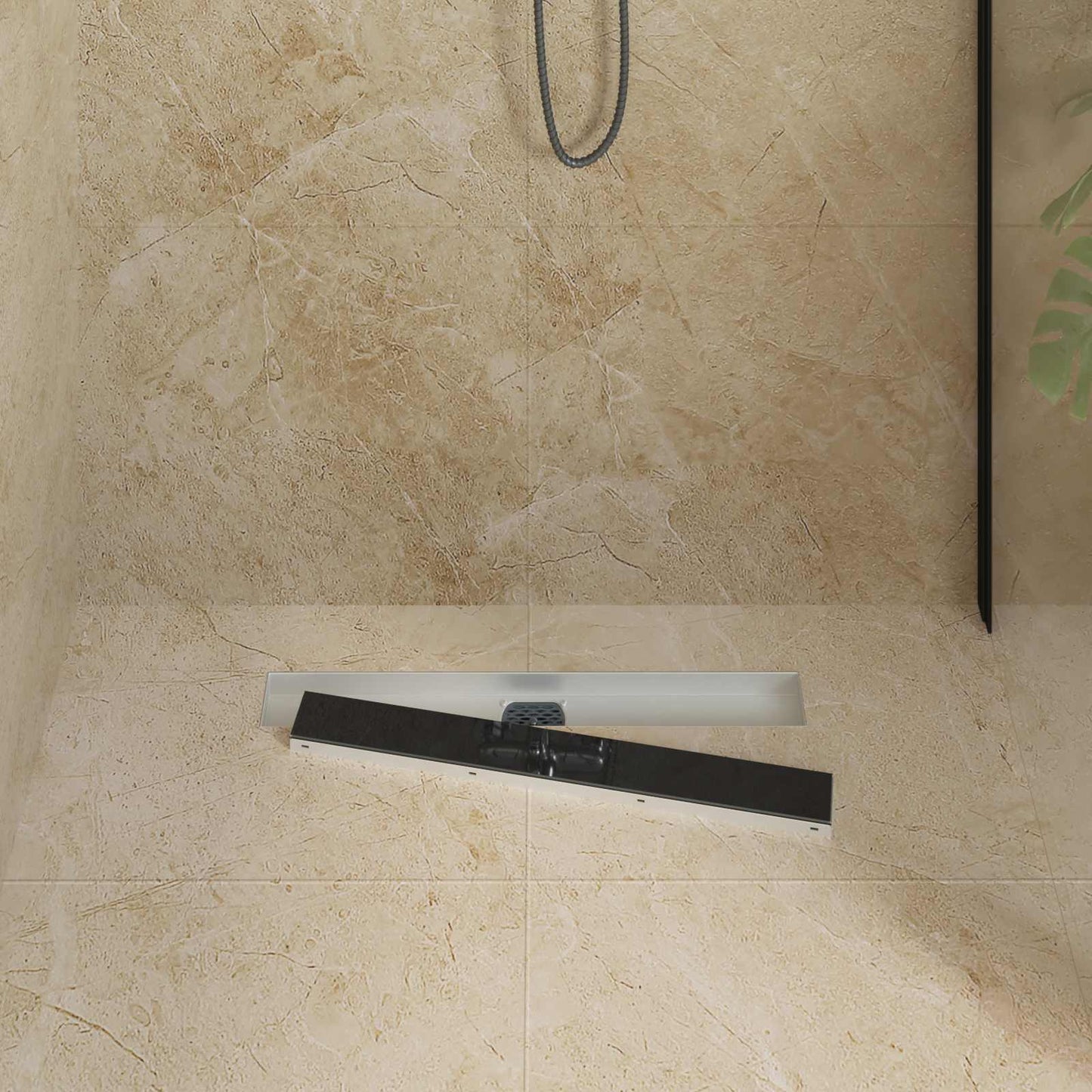 Bruseafløb Glasdæksel med 360° Siphon Sort 60 cm