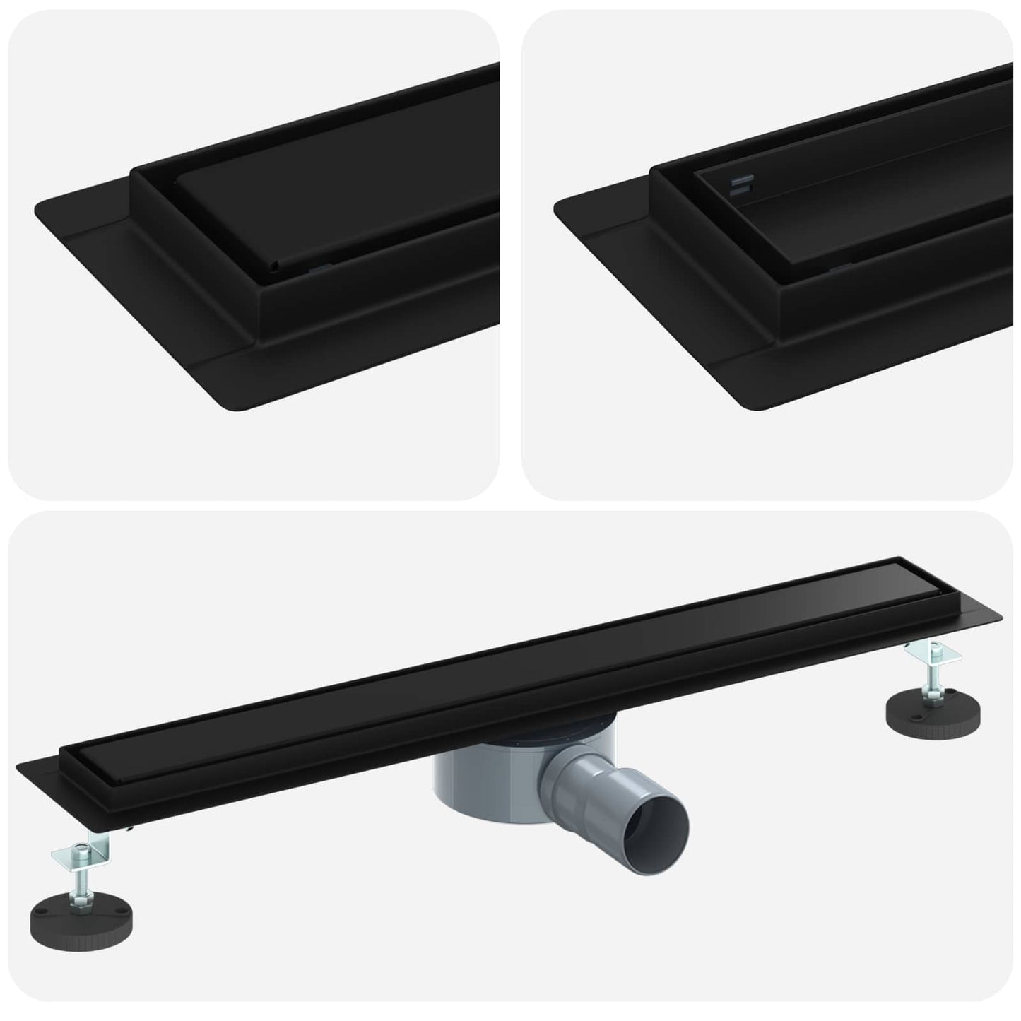 Bruserafløb 2-i-1 med 360° Siphon Sort 60 cm Rustfrit Stål 304