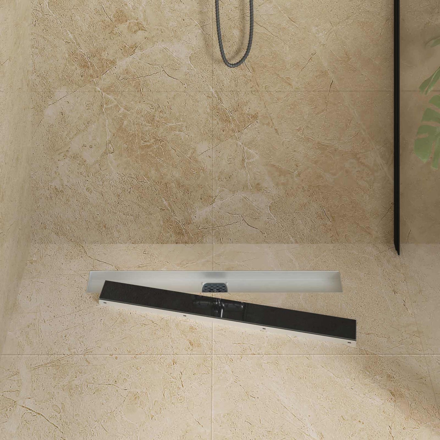 Bruseafløb Glasdæksel med 360° Siphon Sort 70 cm