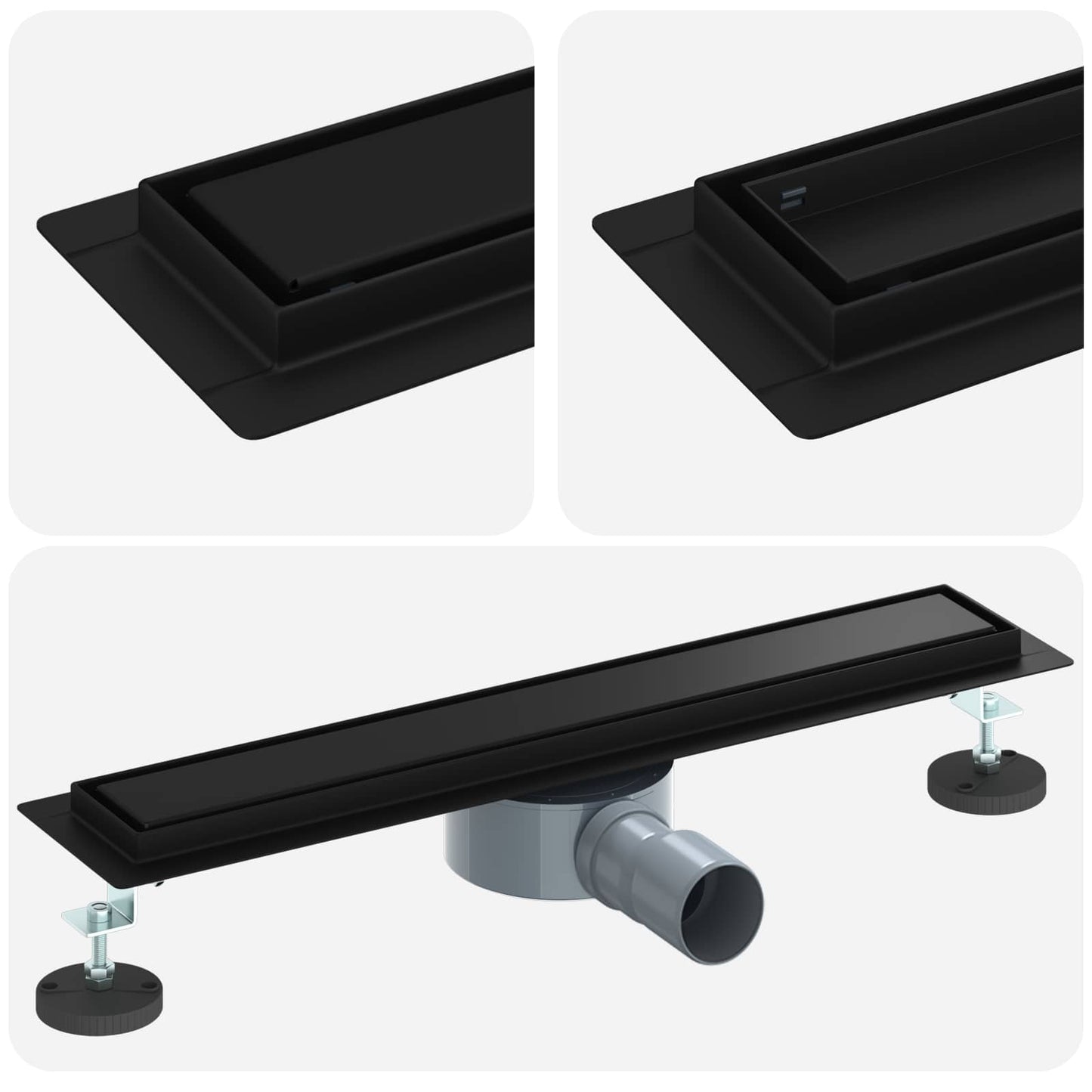 Bruserafløb 2-i-1 med 360° Siphon Sort 50 cm Rustfrit Stål 304