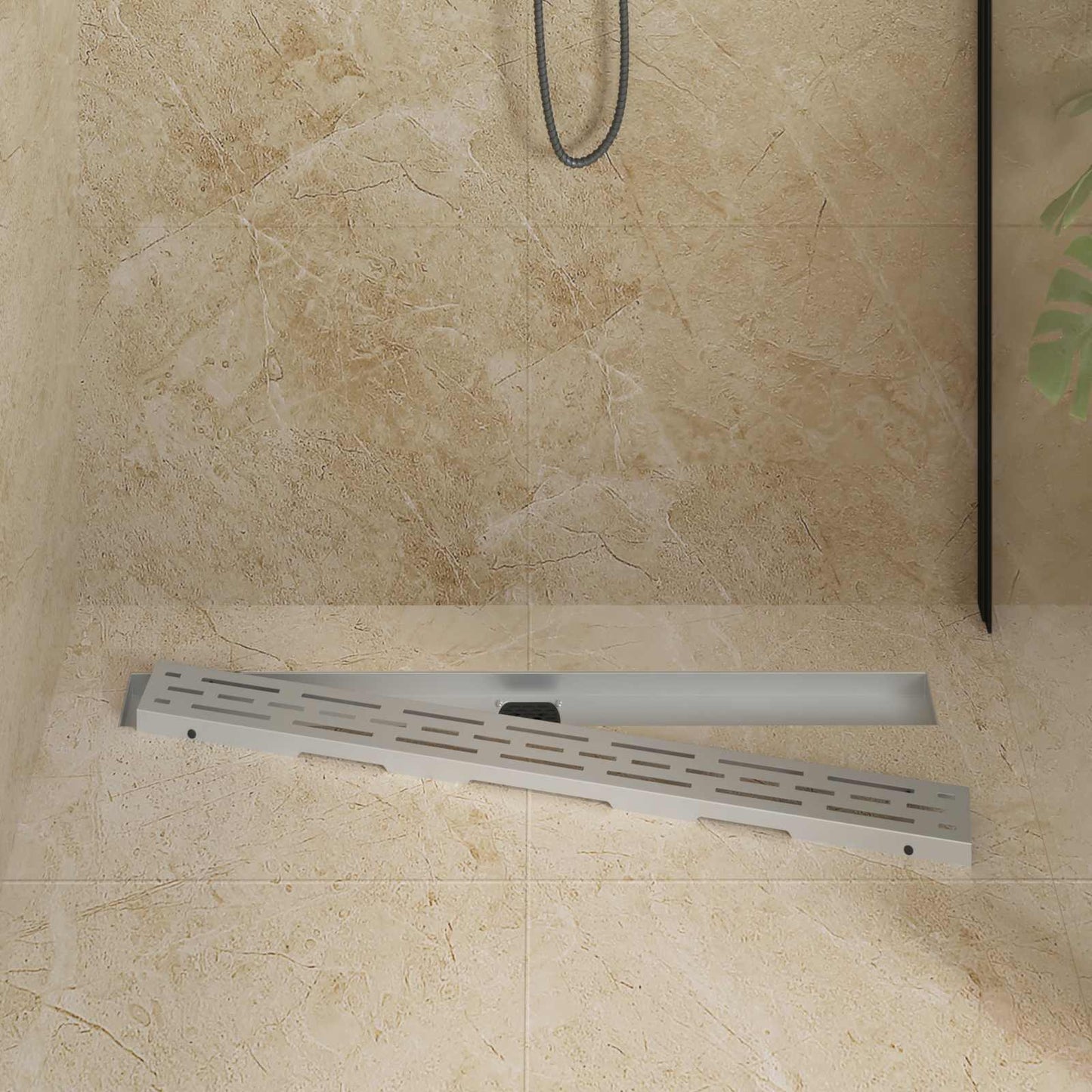 Bruseafløb Linje Design med 360° Siphon Sølv 90 cm