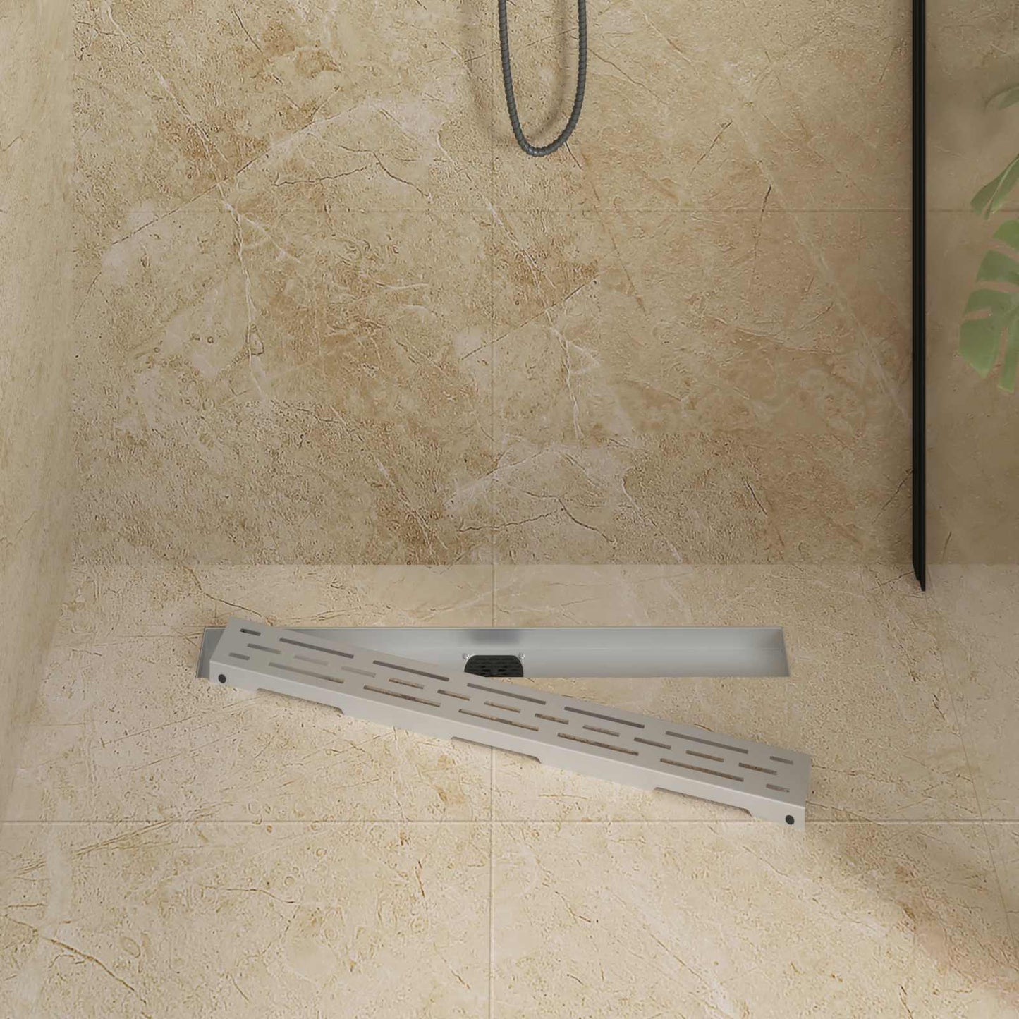 Bruseafløb Linje Design med 360° Siphon Sølv 70 cm