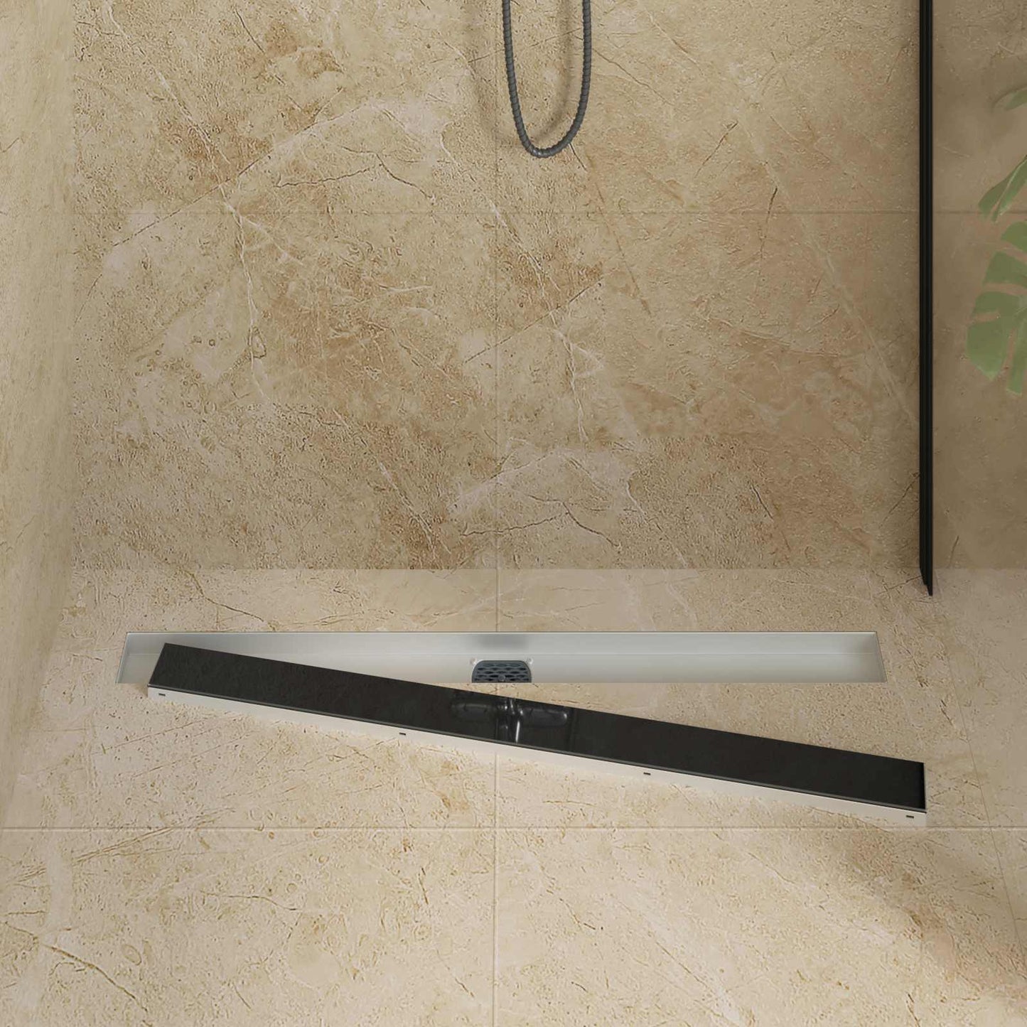 Bruseafløb Glasdæksel med 360° Siphon Sort 90 cm