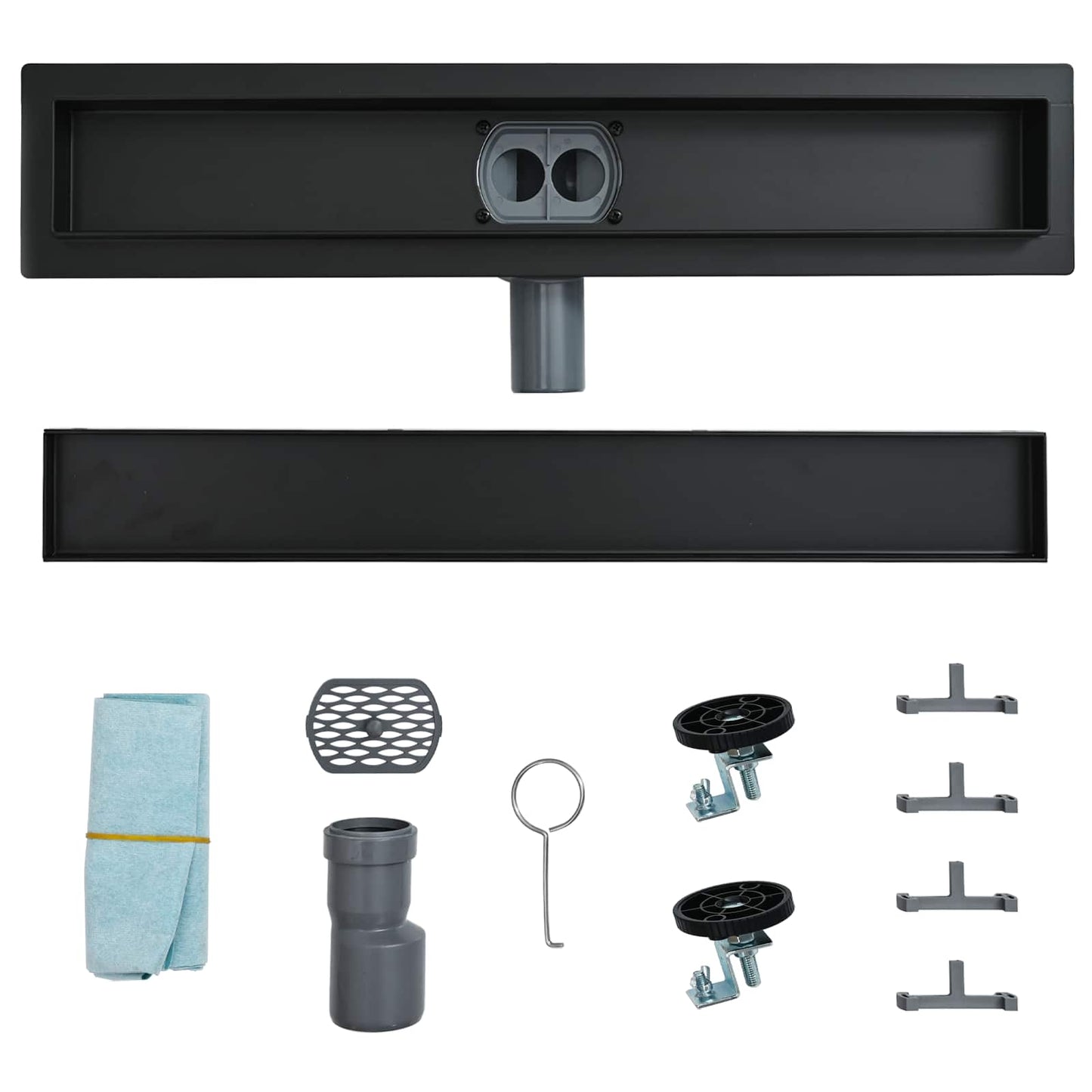 Bruserafløb 2-i-1 med 360° Siphon Sort 70 cm Rustfrit Stål 304