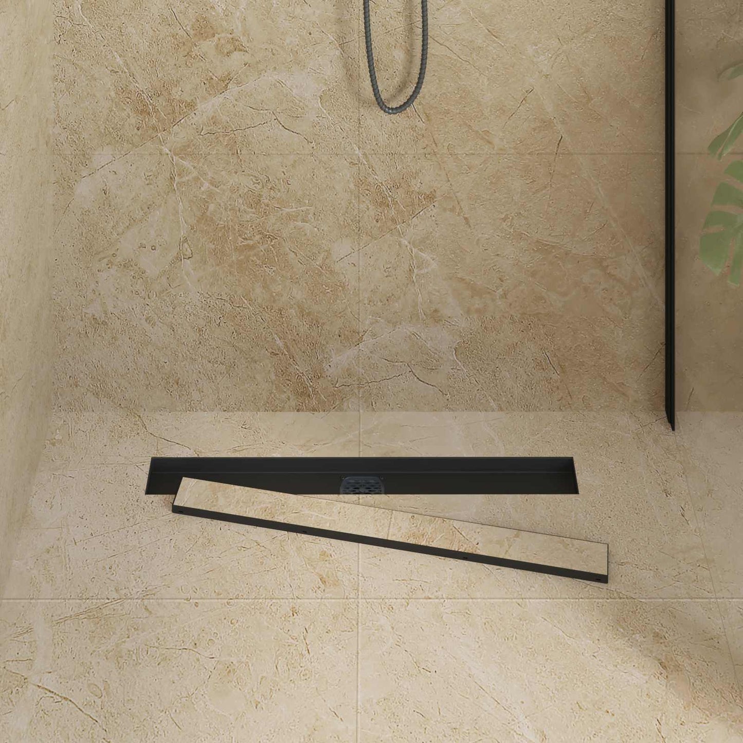Bruserafløb 2-i-1 med 360° Siphon Sort 70 cm Rustfrit Stål 304