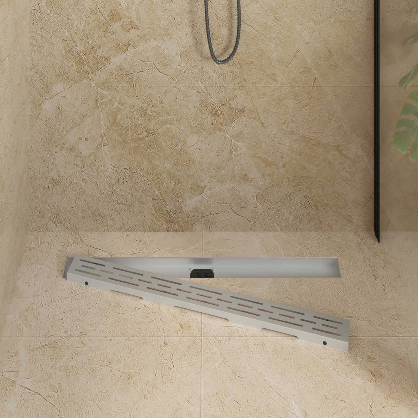 Bruseafløb Linje Design med 360° Siphon Sølv 80 cm