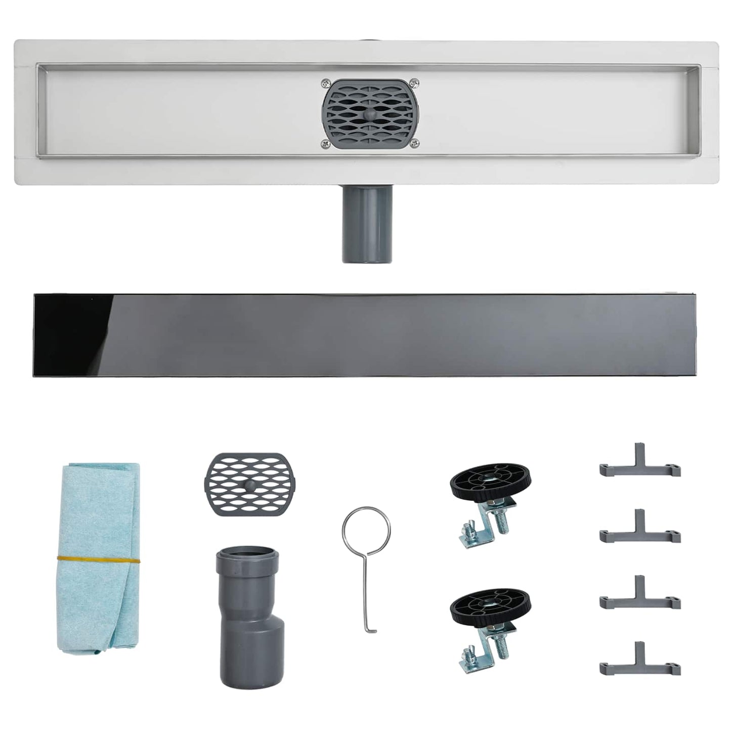 Bruseafløb Glasdæksel med 360° Siphon Sort 80 cm
