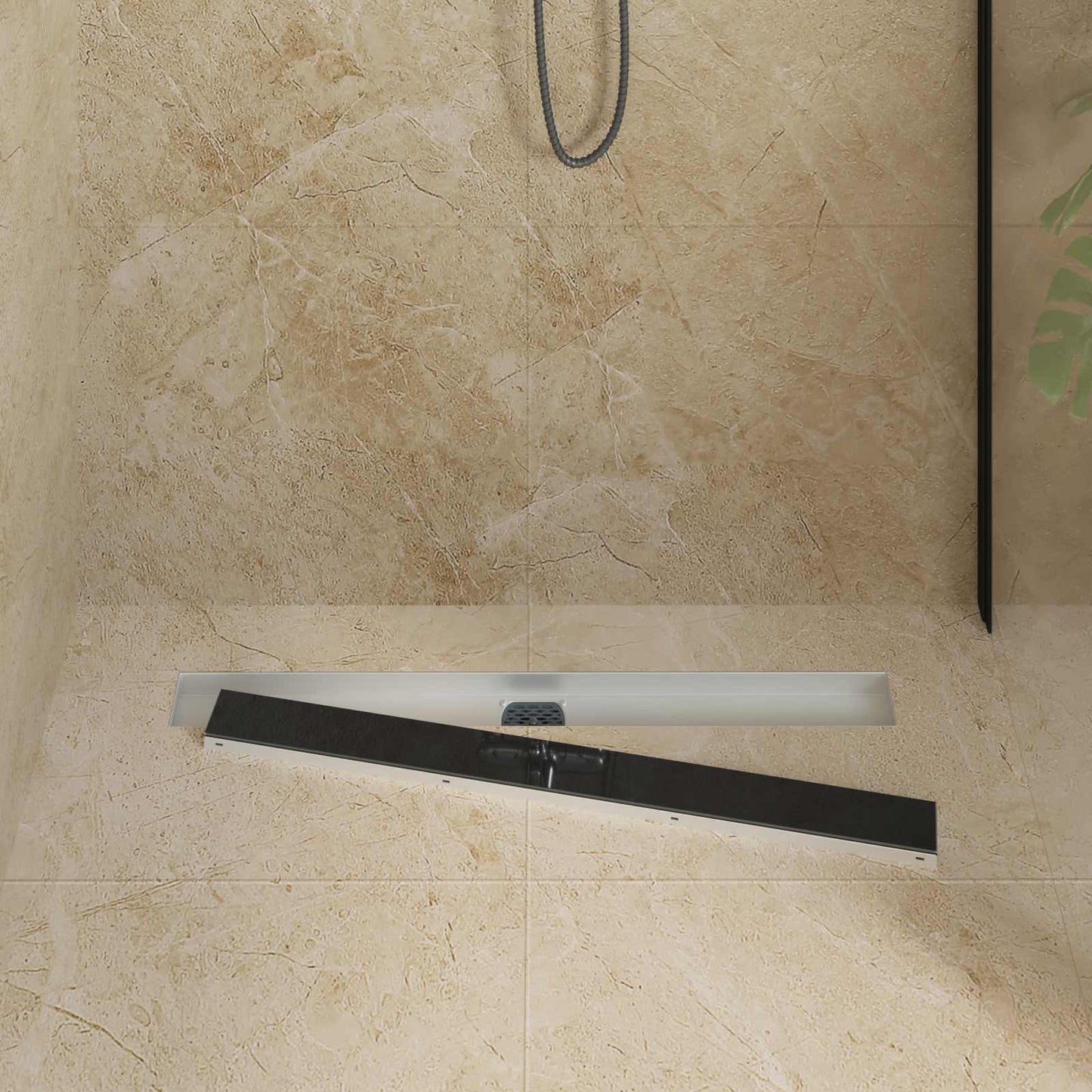 Bruseafløb Glasdæksel med 360° Siphon Sort 80 cm