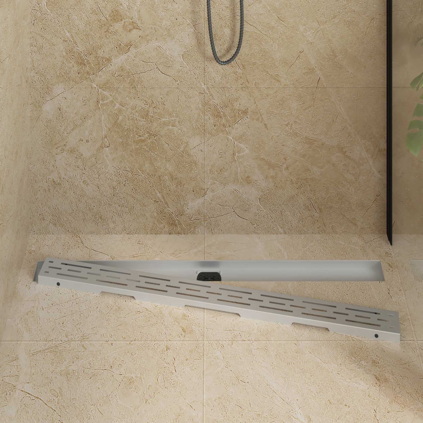 Bruseafløb Linje Design med 360° Siphon Sølv 100 cm