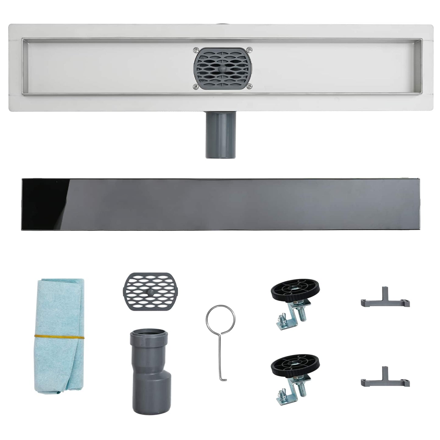 Bruseafløb Glasdæksel med 360° Siphon Sort 50 cm