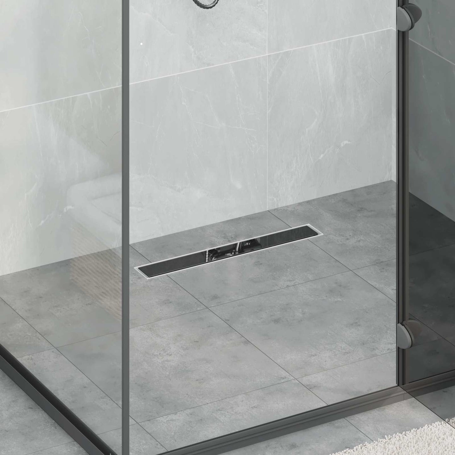 Bruseafløb Glasdæksel med 360° Siphon Sort 50 cm