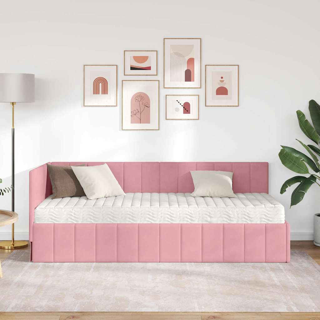 Hjørnesengramme med Madras med madras 2 pcs Grå Fløjl