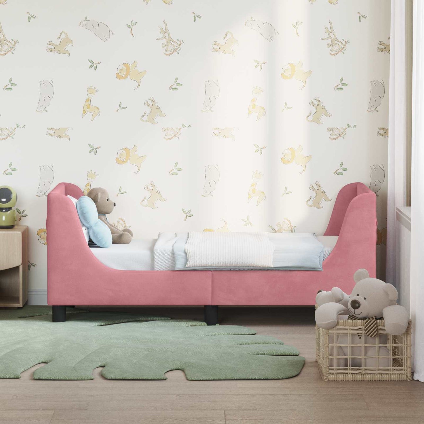 Sengestel til tumling med hovedgærde Lyserød 70 x 140 cm Fløjl