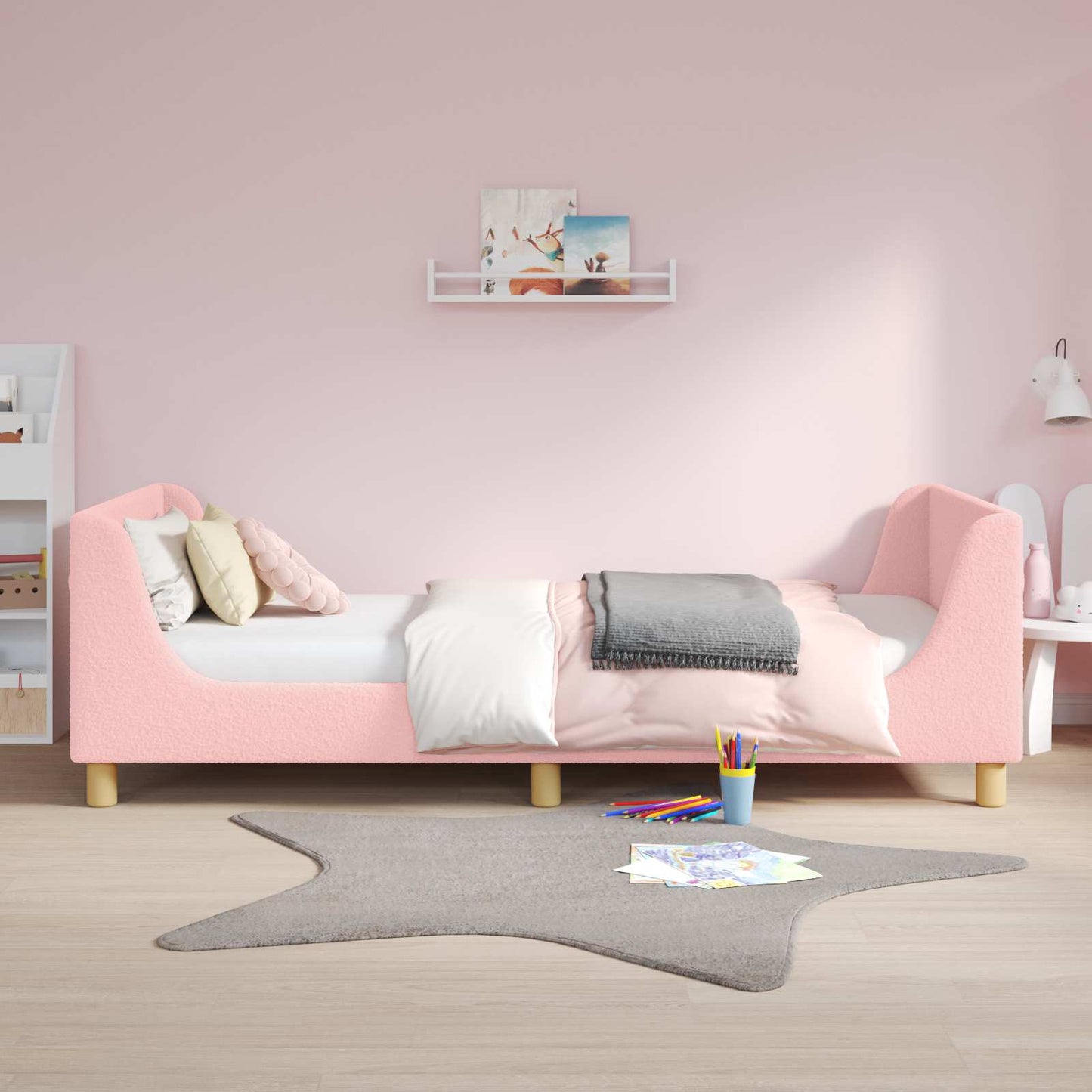 Børnesengestel med hovedgærde Lyserød 80 x 200 cm Bouclé