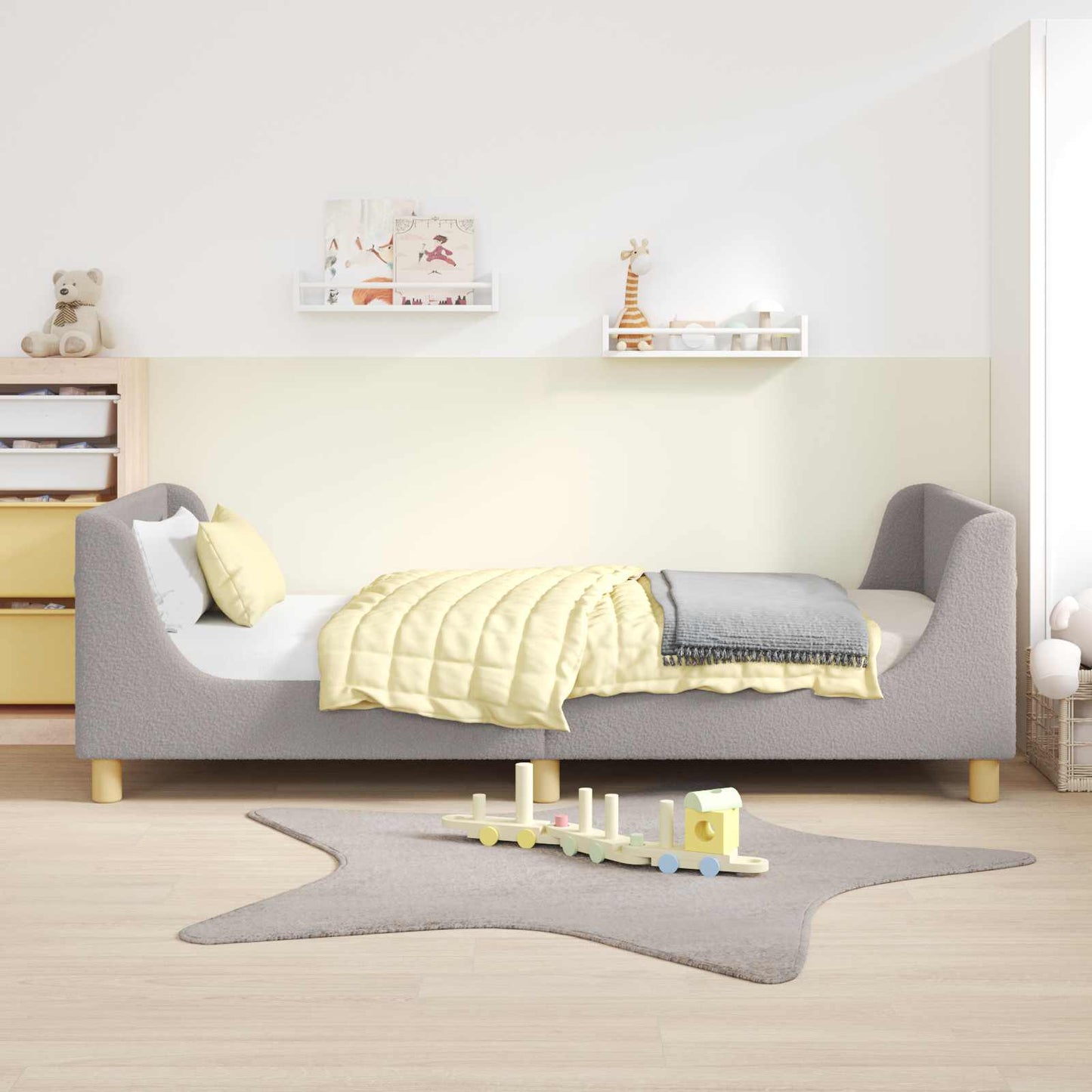 Børnesengestel med hovedgærde Lysegrå 80x200 cm Bouclé