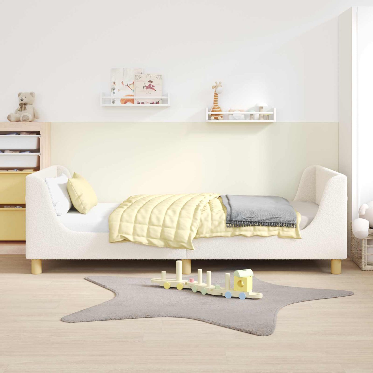 Børnesengestel med hovedgærde Cremefarvet 90 x 190 cm Bouclé