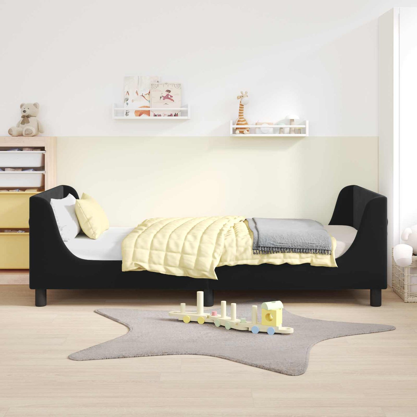 Børnesengestel med hovedgærde Sort 90 x 190 cm Fløjl