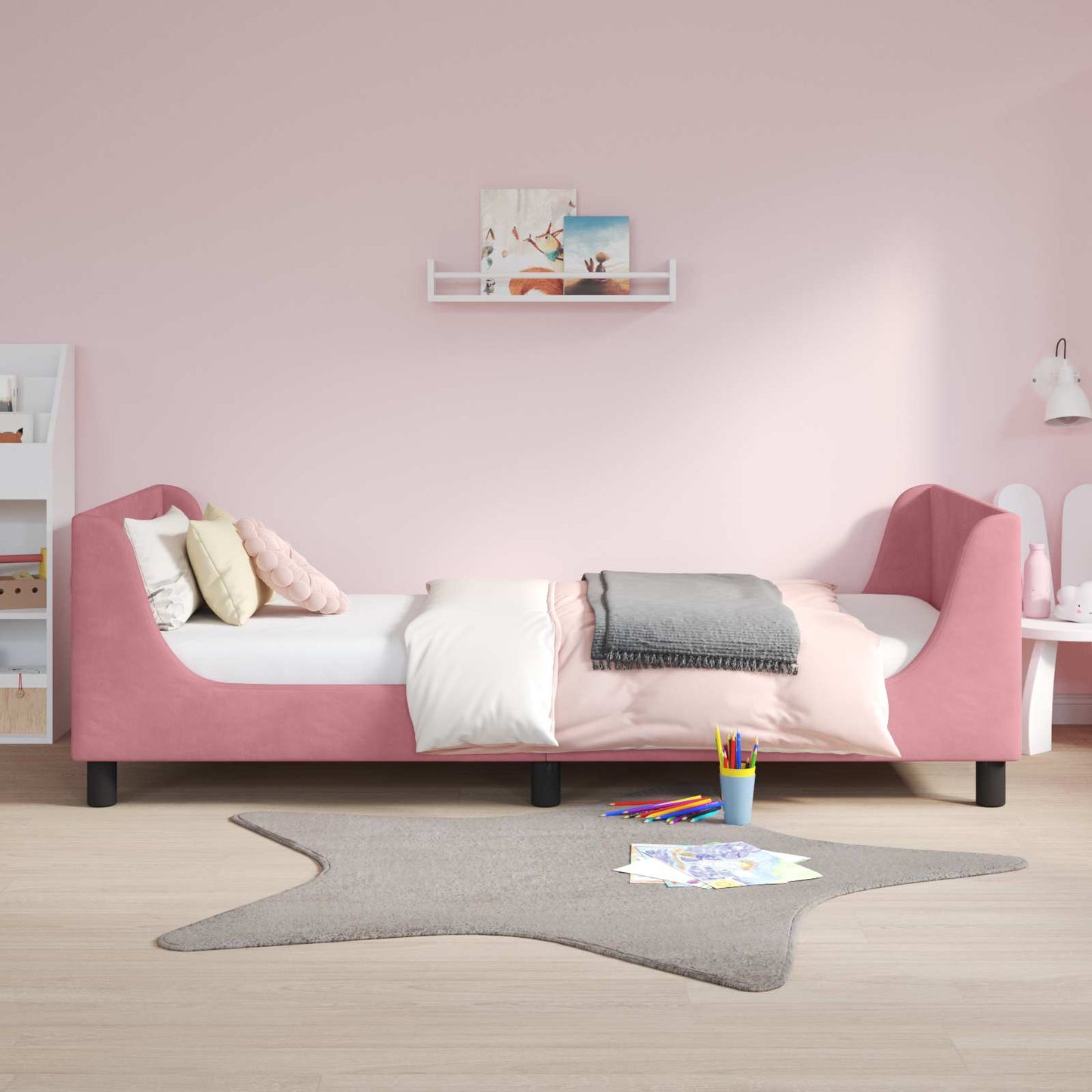 Børnesengestel med hovedgærde Lyserød 90 x 190 cm Fløjl