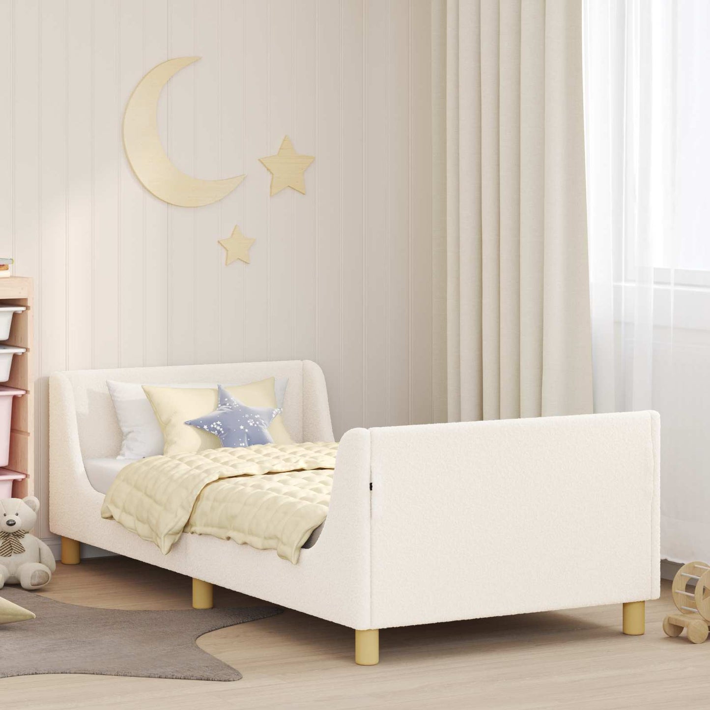 Børnesengestel med hovedgærde Cremefarvet 90 x 200 cm Bouclé