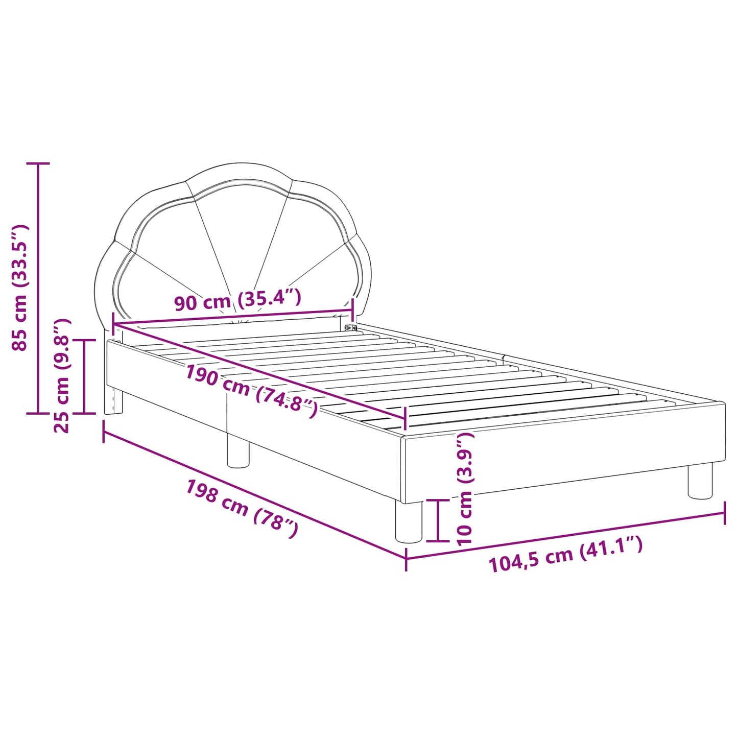 Børnesengestel med hovedgærde Mørkegrå 90 x 190 cm Fløjl