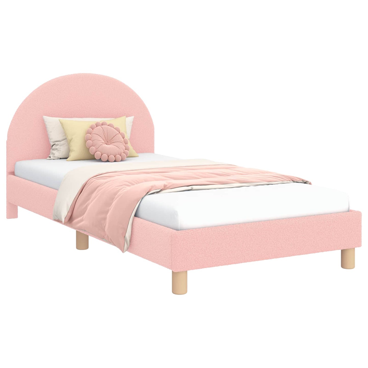 Børnesengestel med hovedgærde Lyserød 90 x 190 cm Bouclé