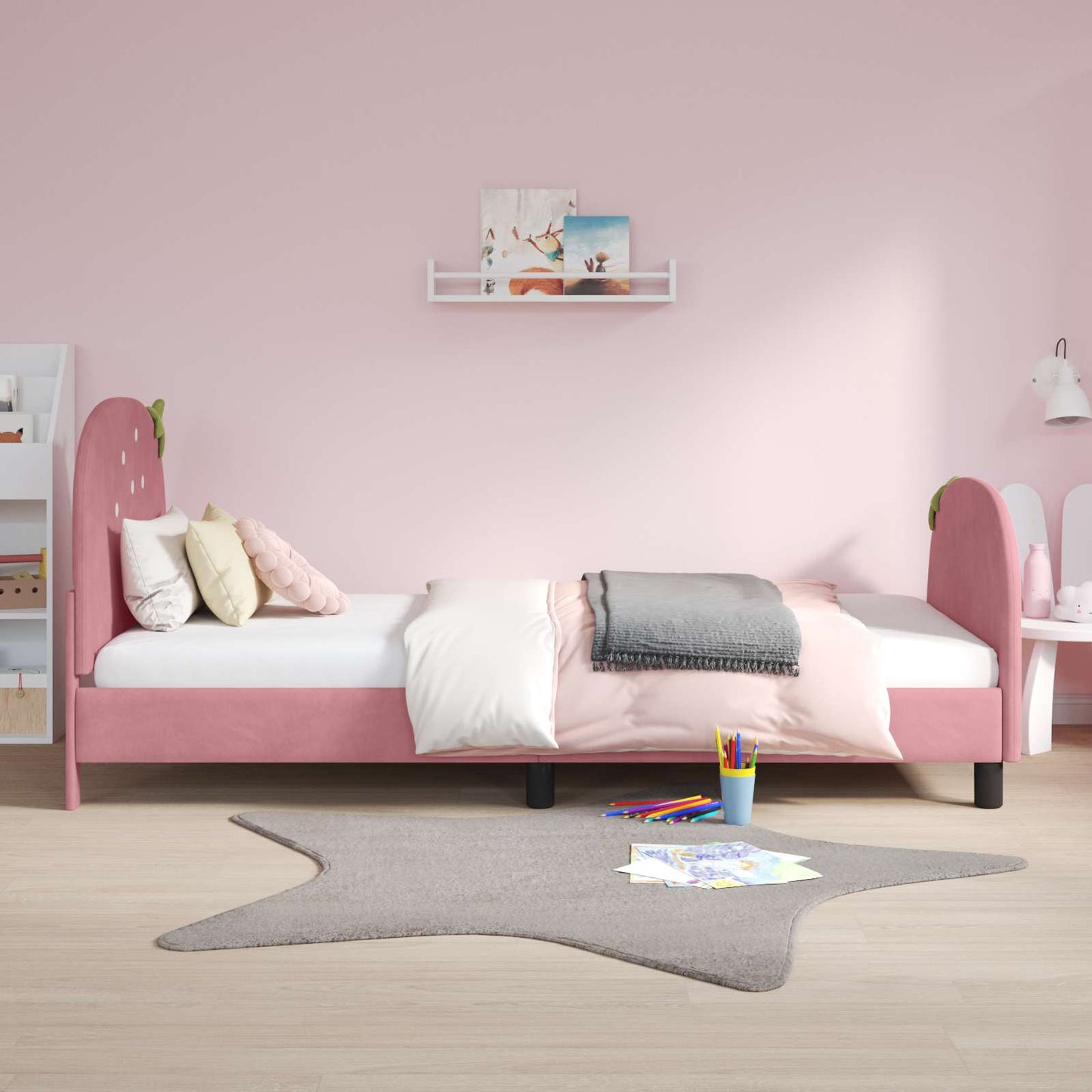 Børnesengestel med hovedgærde Lyserød 90 x 190 cm Fløjl