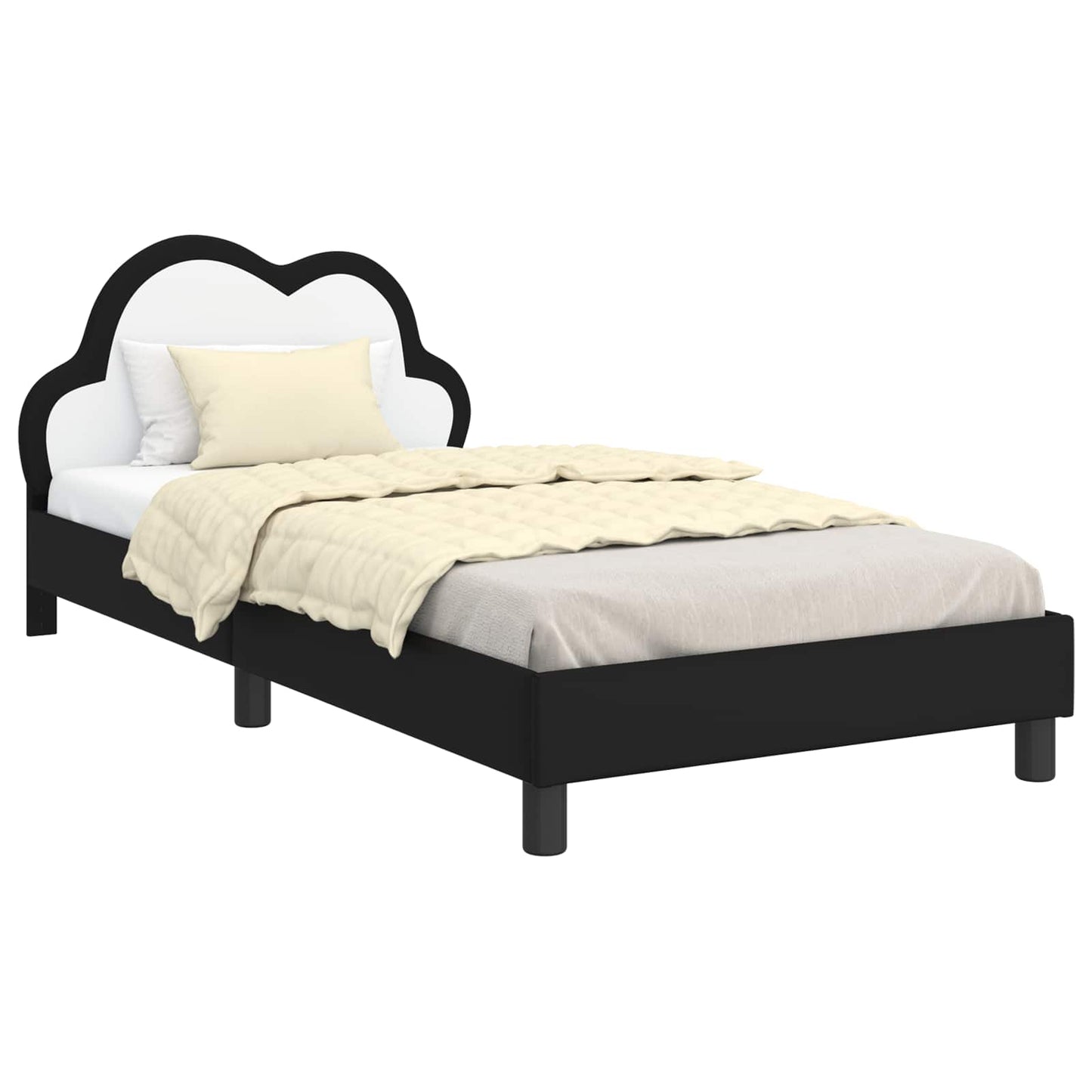 Børnesengestel med hovedgærde Sort 90 x 190 cm PU