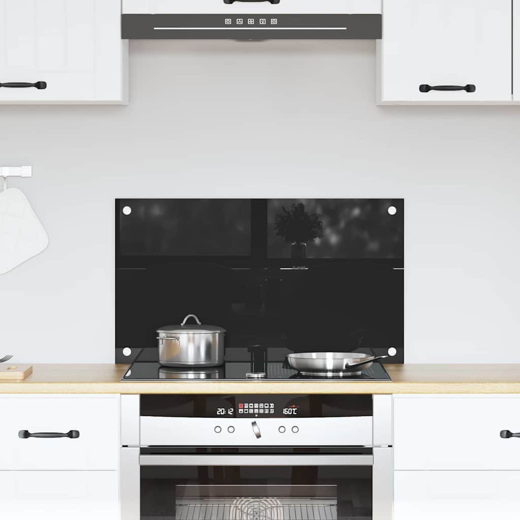 Køkkenbacksplash Sort 70 x 40 cm hærdet glas billede