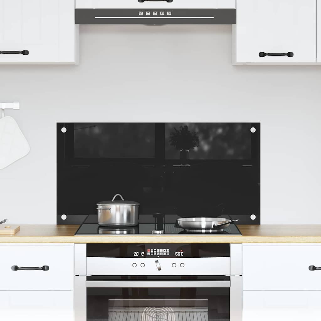 Køkkenbacksplash Sort 80 x 40 cm hærdet glas billede