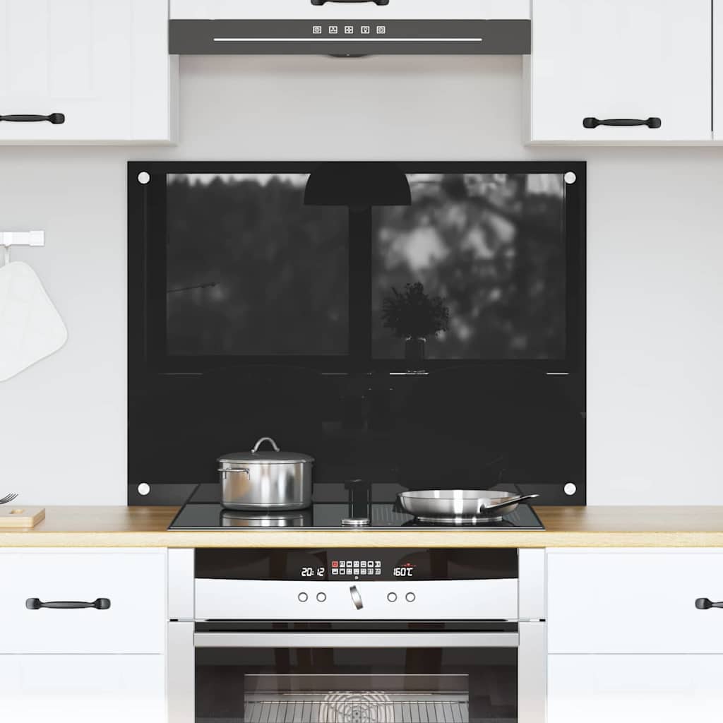 Køkkenbacksplash Sort 80 x 60 cm hærdet glas billede
