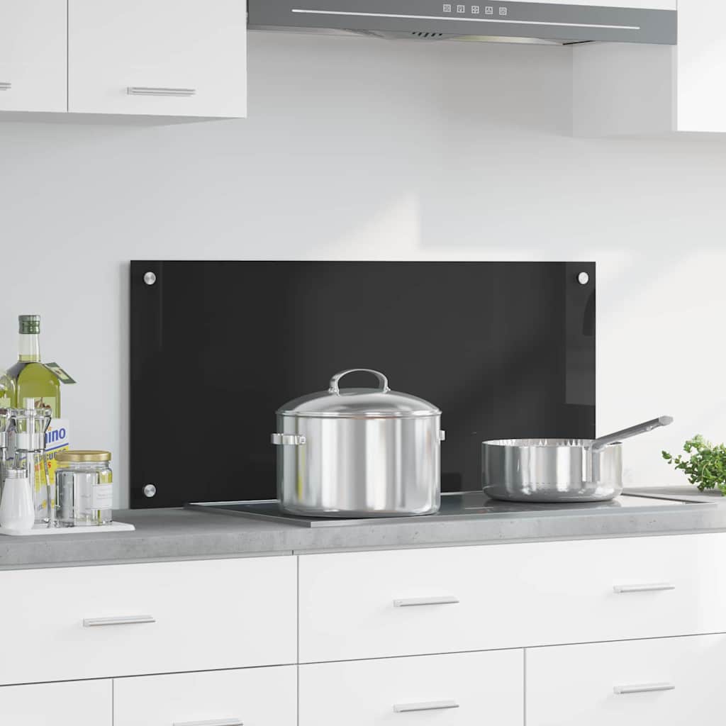 Køkkenbacksplash Sort 90 x 40 cm hærdet glas billede