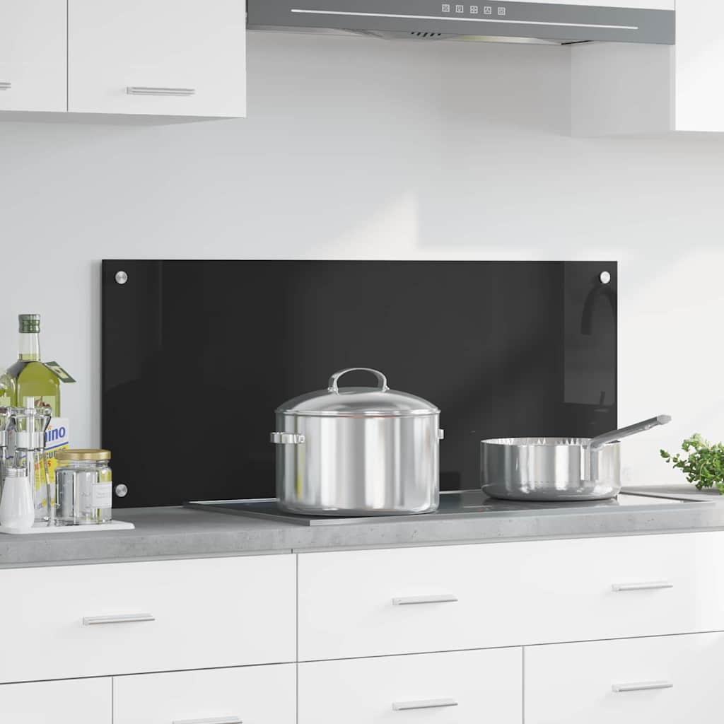 Køkkenbacksplash Sort 100 x 40 cm hærdet glas billede