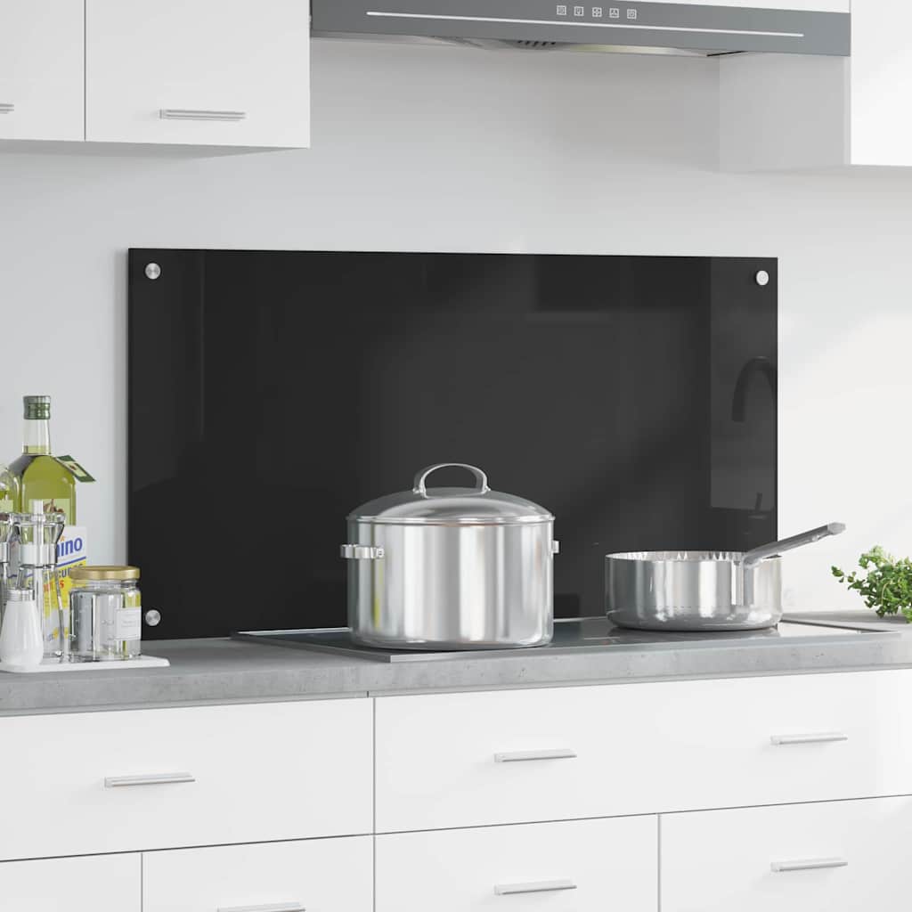 Køkkenbacksplash Sort 100 x 50 cm hærdet glas billede