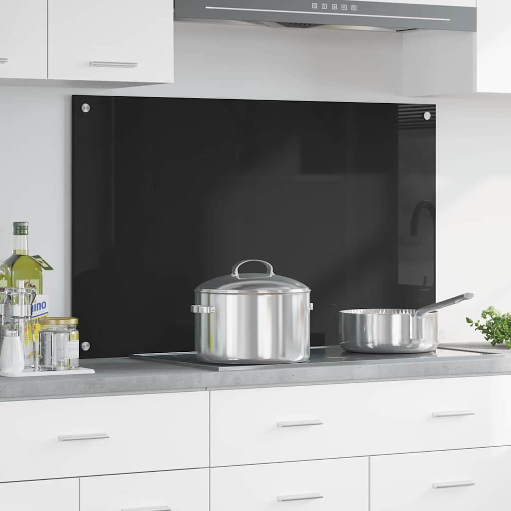 Køkkenbacksplash Sort 100 x 60 cm hærdet glas billede