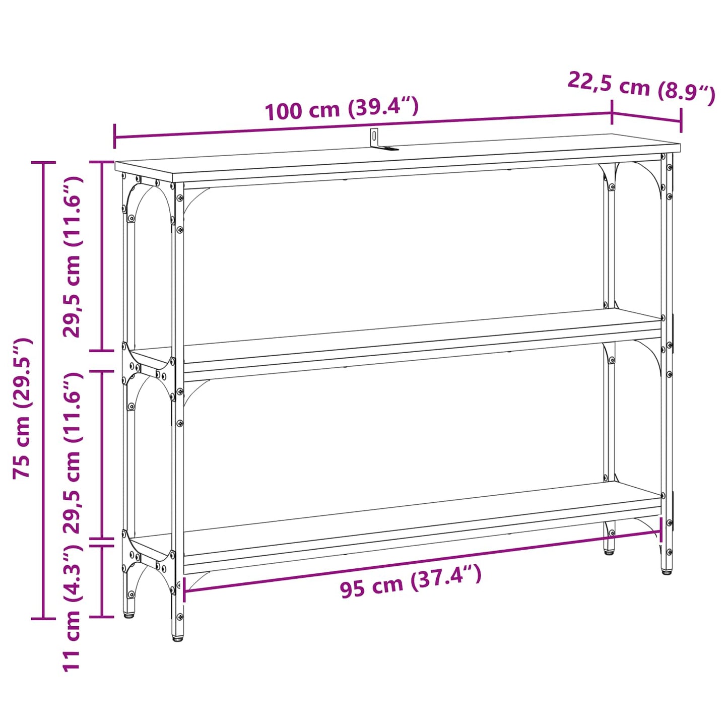 Konsolbord Sort eg 100 x 22,5 x 75 cm Konstrueret træ