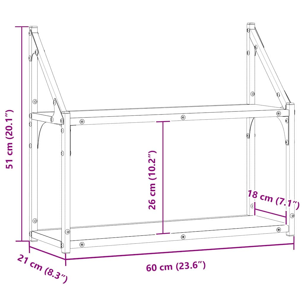Væghylde med hylde Gammelt træ 60 x 21 x 51 cm Konstrueret træ