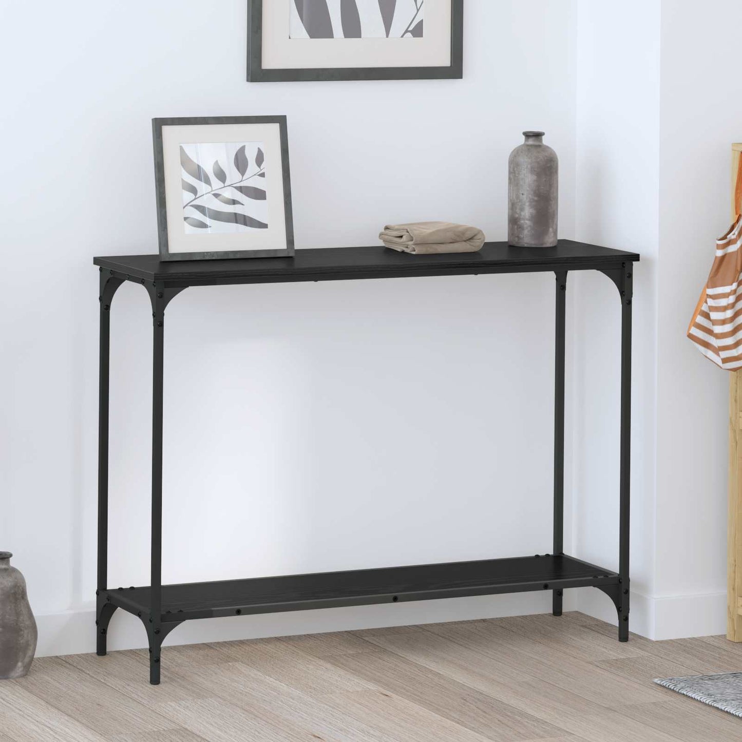 Konsolbord med hylde Sort eg 101 x 30.5 x 75 cm Konstrueret træ