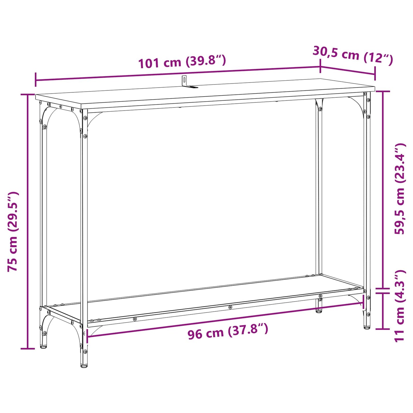 Konsolbord Sort eg 101 x 30.5 x 75 cm Konstrueret træ