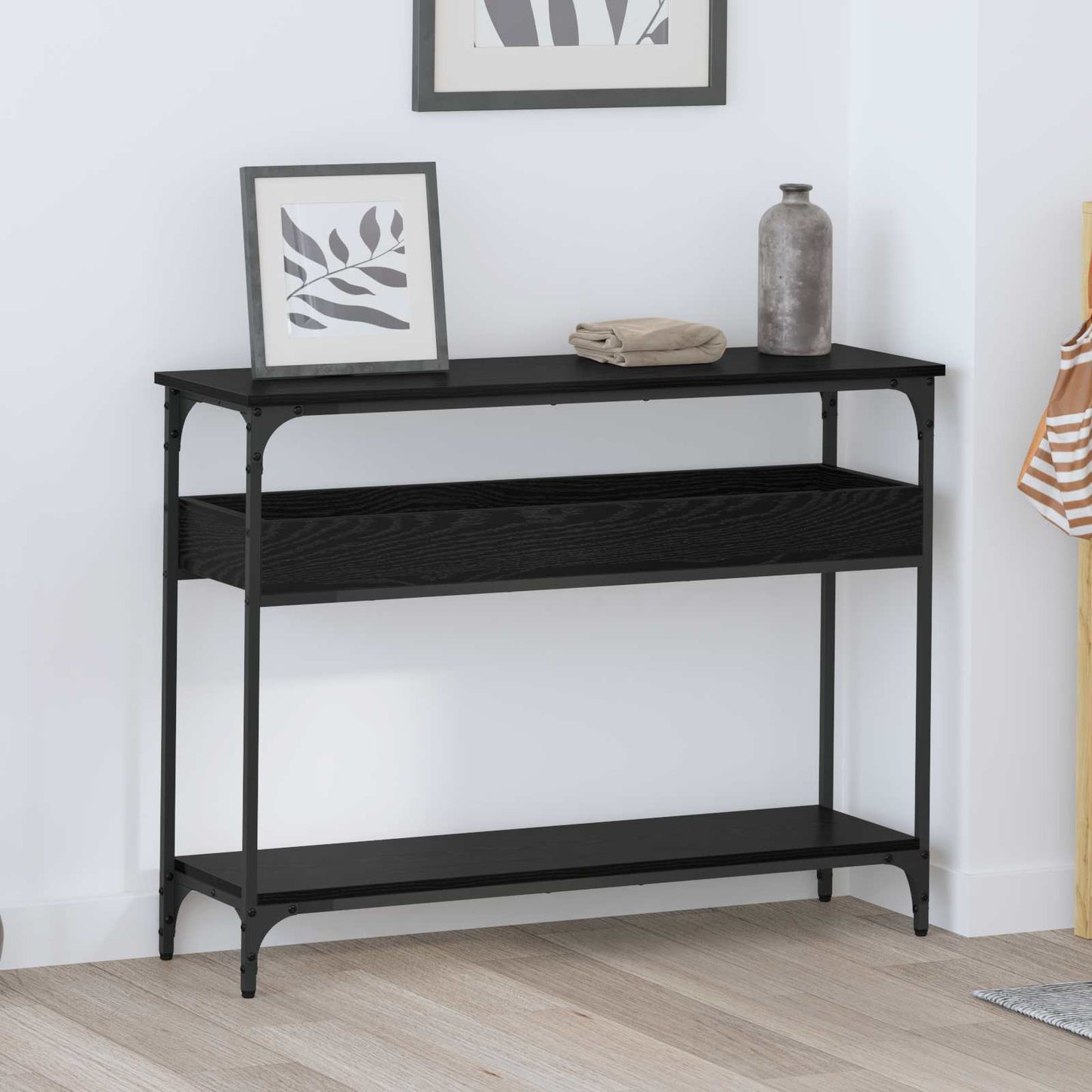 Konsolbord med hylde Sort eg 100 x 29 x 75 cm Konstrueret træ