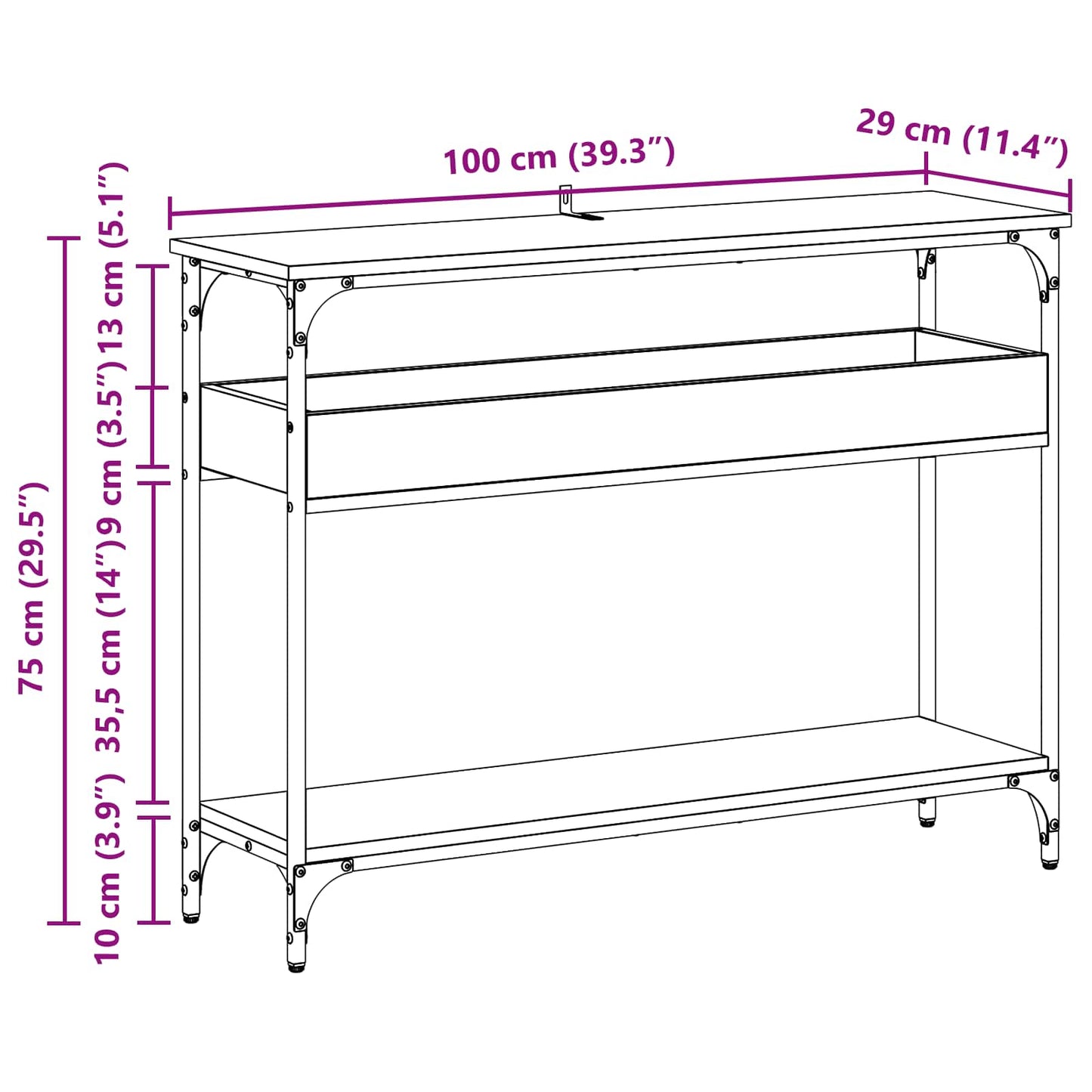 Konsolbord Sort eg 100 x 29 x 75 cm Konstrueret træ