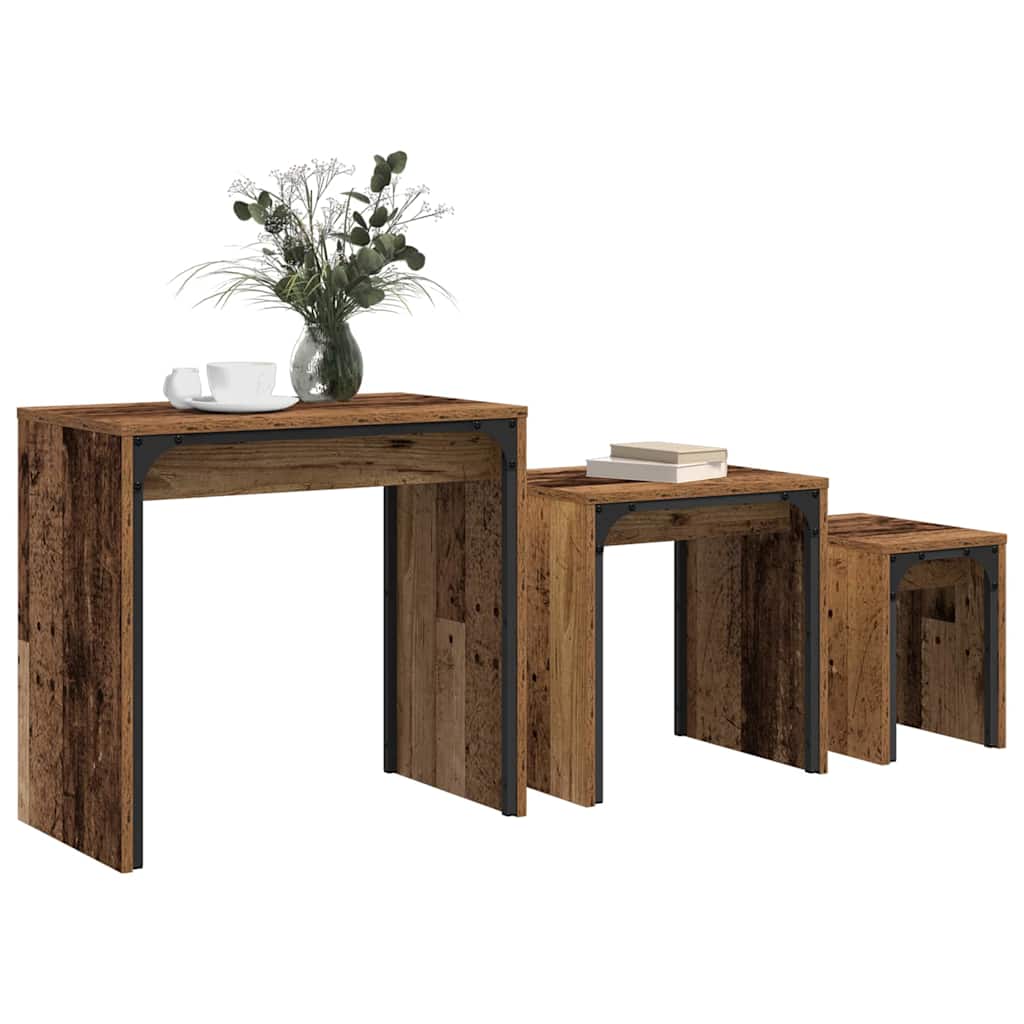 Sofabord 3 pcs Gammelt træ Konstrueret træ