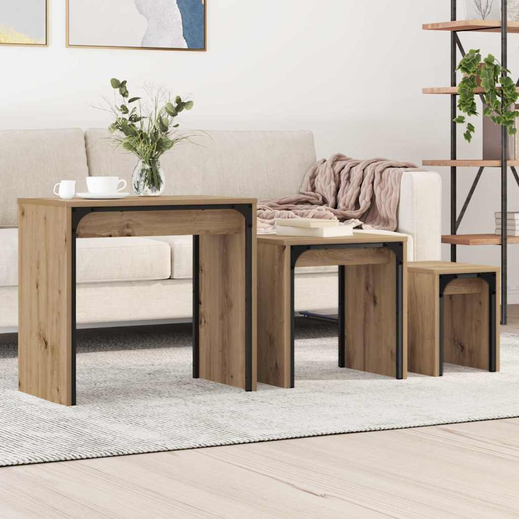 Sofabord 3 stk. Artisan Egetræ 60 x 35 x 56 cm Konstrueret træ