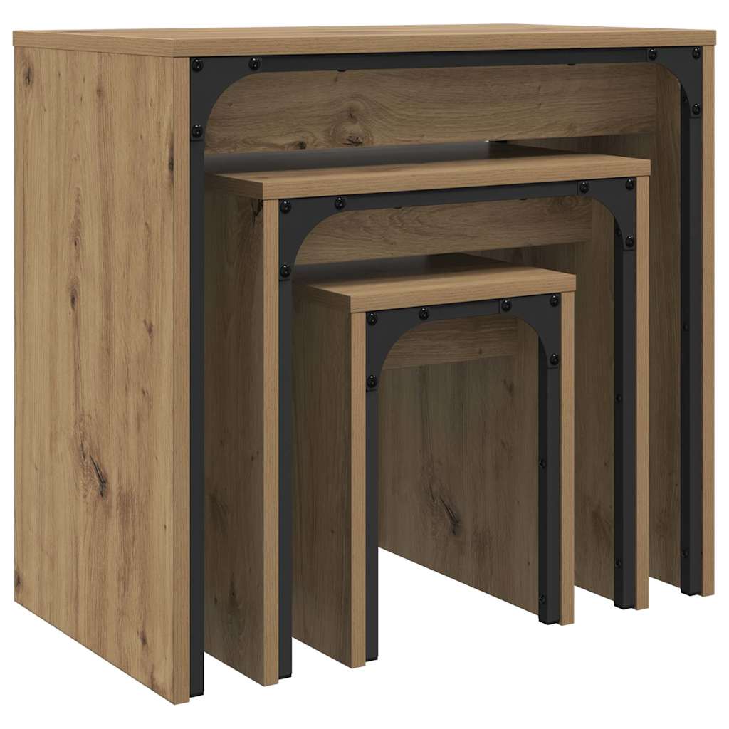 Sofabord 3 stk. Artisan Egetræ 60 x 35 x 56 cm Konstrueret træ