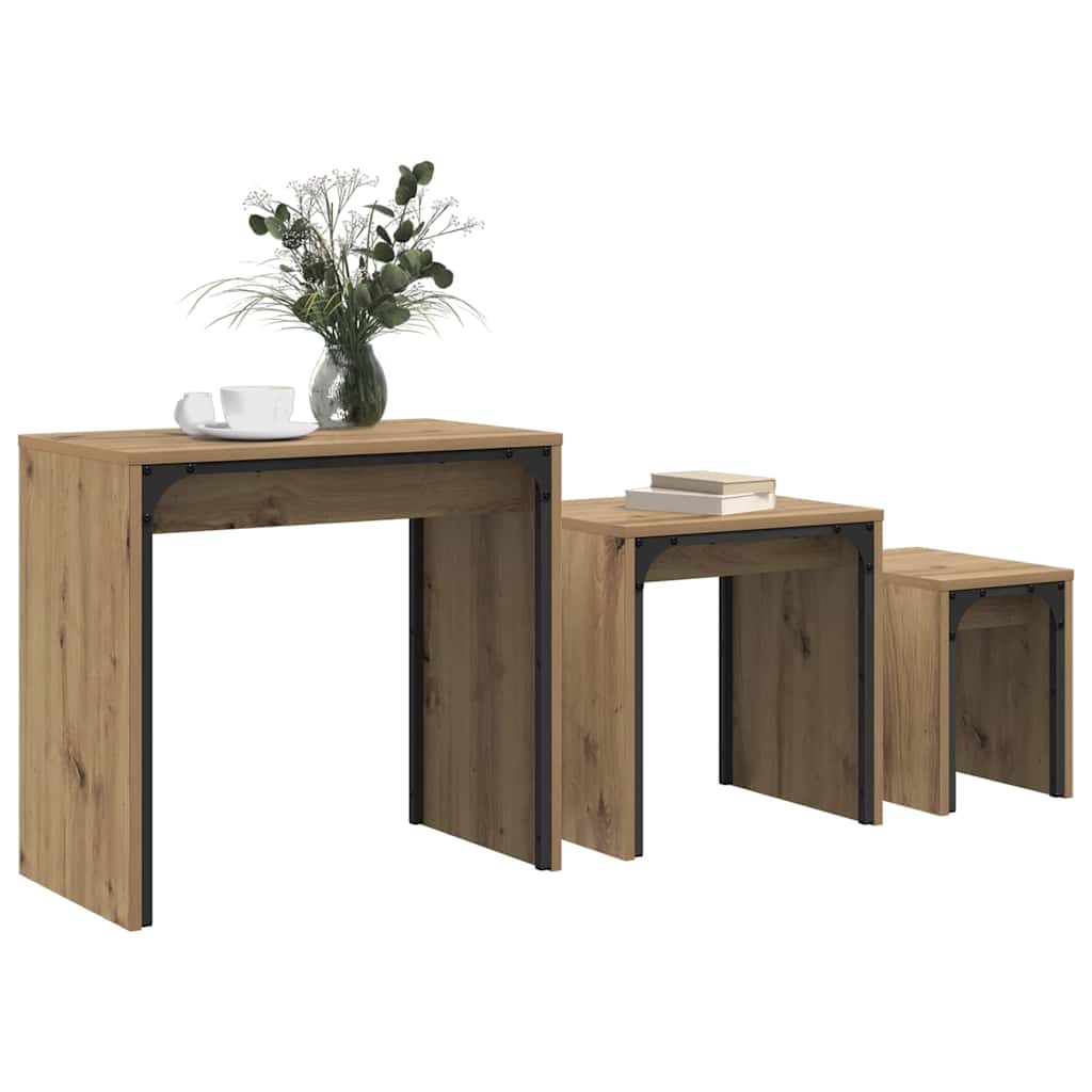 Sofabord 3 pcs Artisan Egetræ 60 x 35 x 56 cm Konstrueret træ