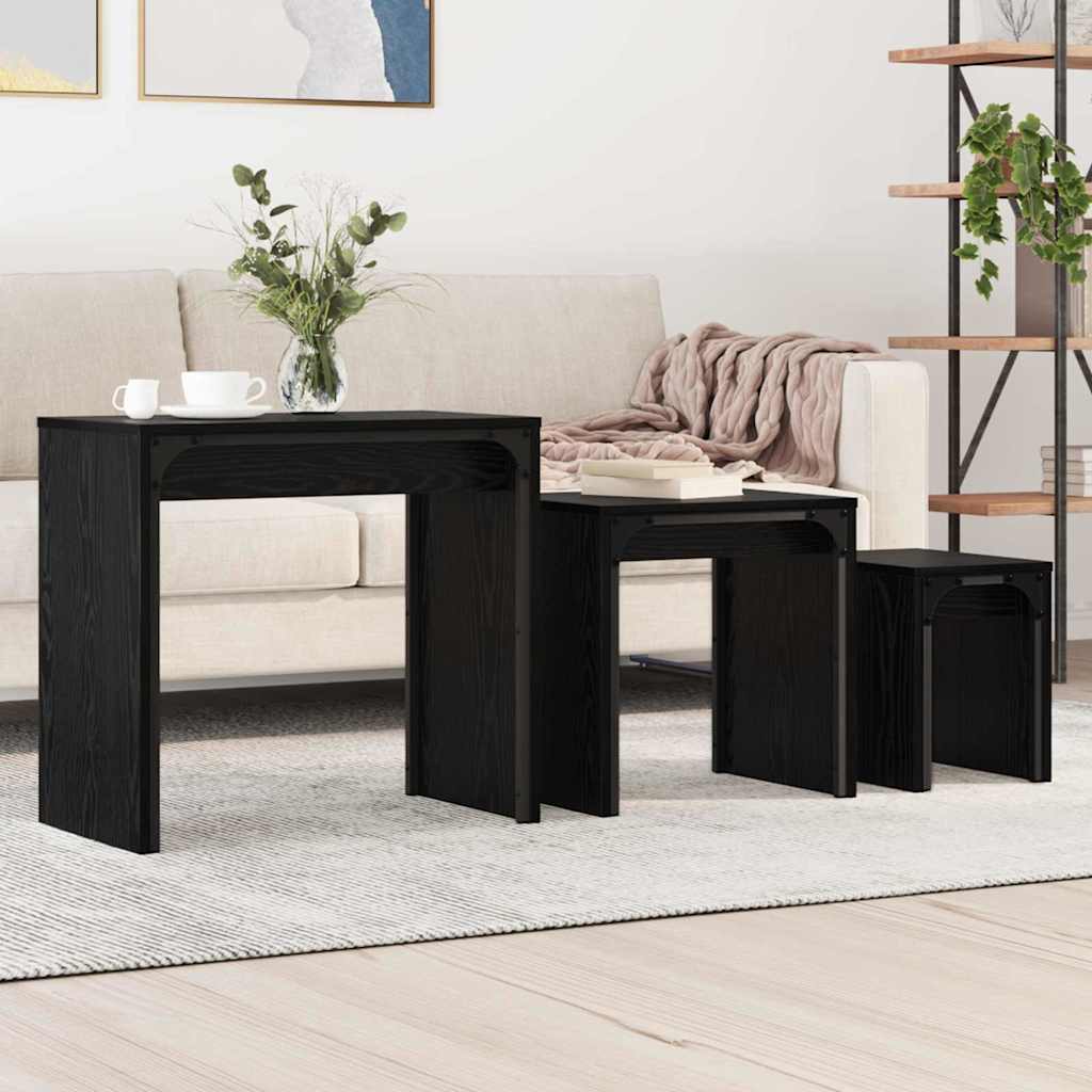 Sofabord 3 pcs Sort eg Konstrueret træ