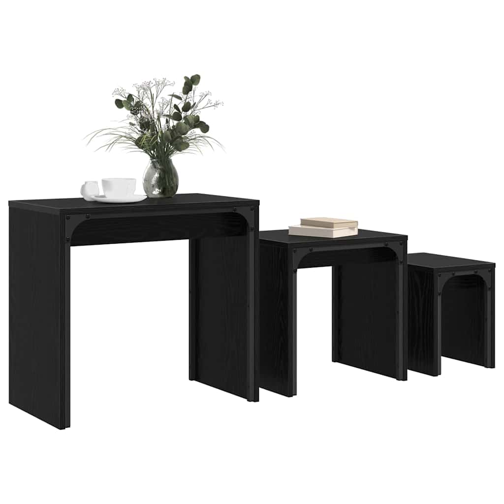 Sofabord 3 stk. Sort eg 60 x 35 x 56 cm Konstrueret træ