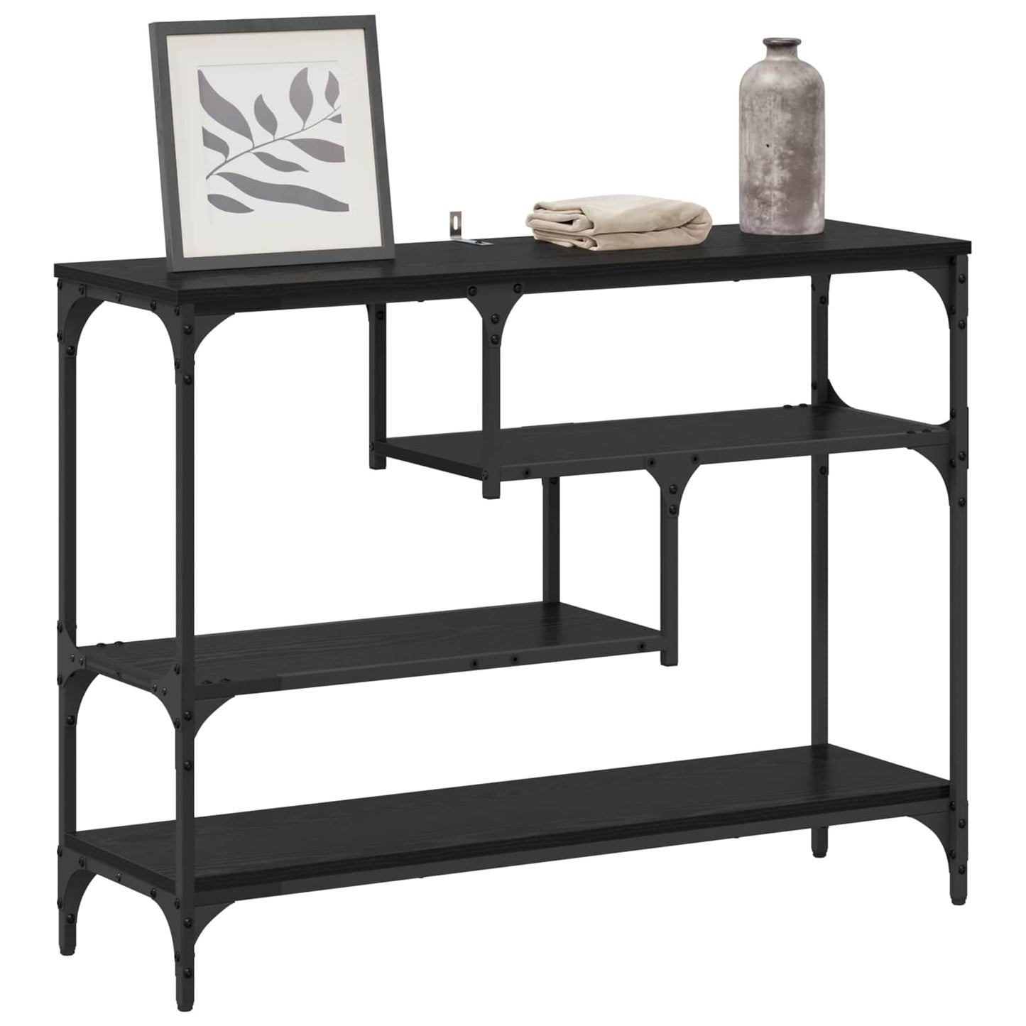 Konsolbord med hylde Sort eg 100 x 30 x 75 cm Konstrueret træ