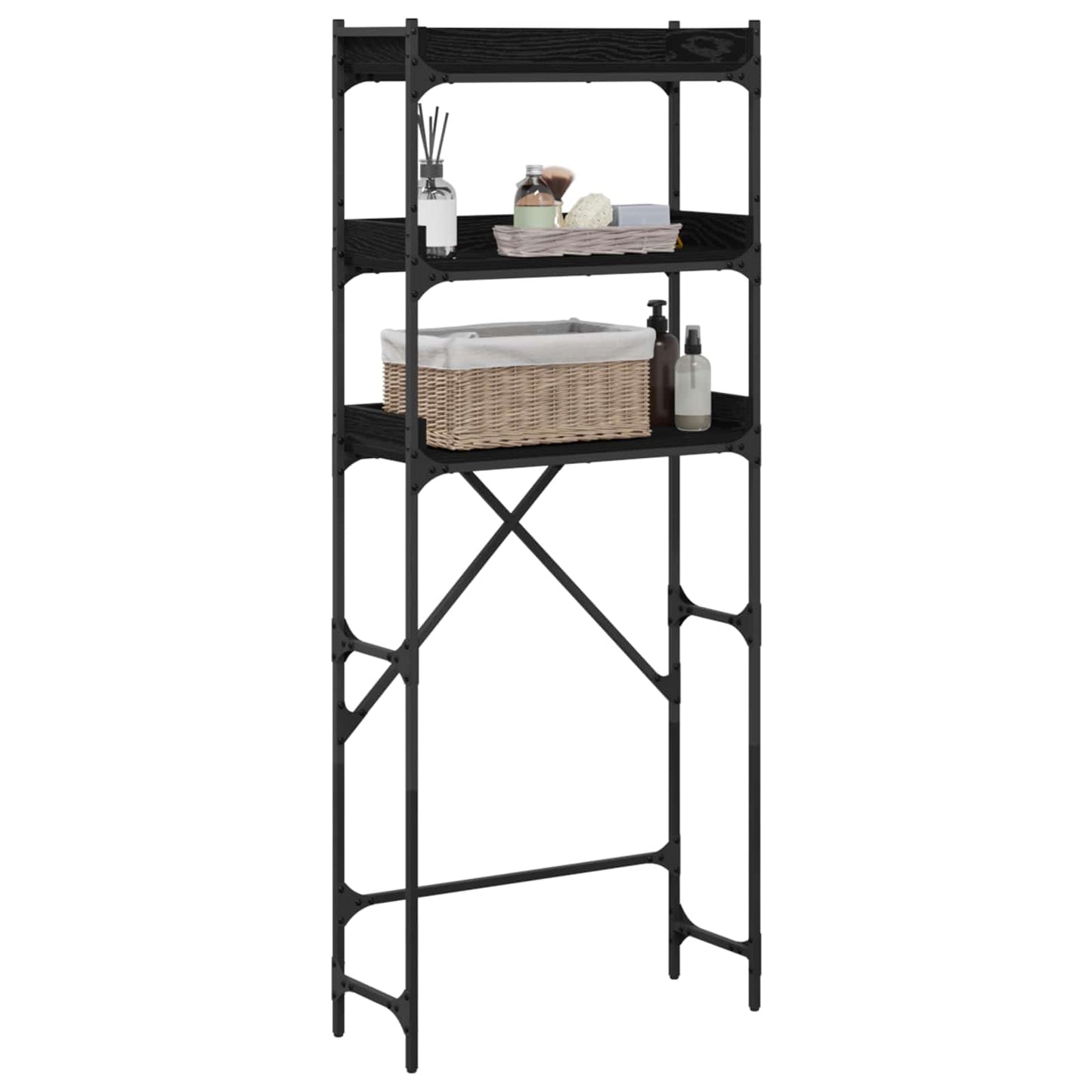 Vaskemaskinehylde Sort 0ak 67 x 25 x 163 cm Konstrueret træ